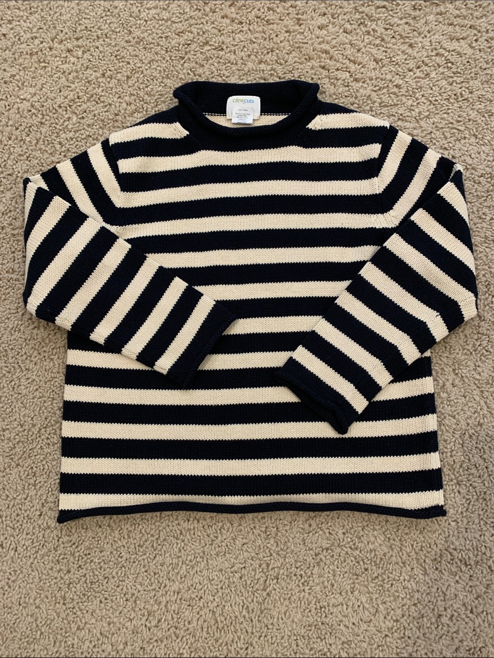 Crewcuts Navy and Cream Striped Crewneck Sweater Boys Size 8